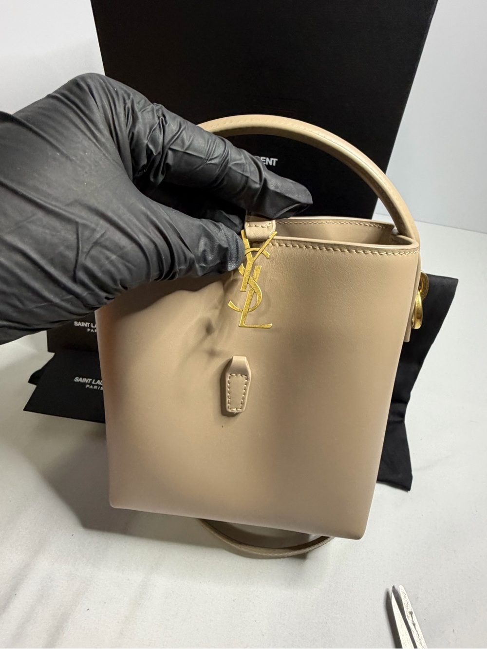 Saint Laurent Beige Mini Bucket Bag with Gold Hardware - Picture 6 of 8